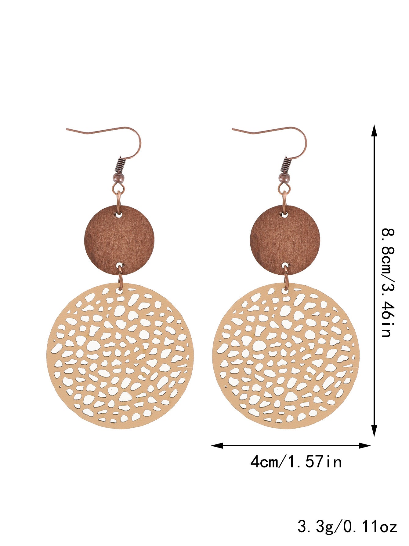 Wholesale Hollow Wood Piece Combination Leather Round Mesh Earrings